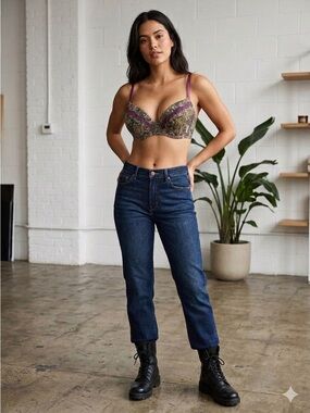 Camo Print Underwire Bra with Purple Lace Trim